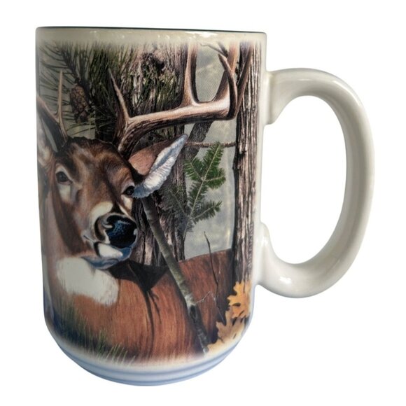 American Expedition Deer Forest Ceramic Coffee Mug 16 Oz Green Interior Hunting - Picture 1 of 9